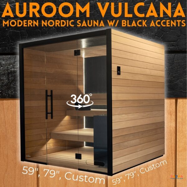 Auroom Vulcana Modern Nordic Indoor sauna with Shou Sugi Ban and thermoaspen wood