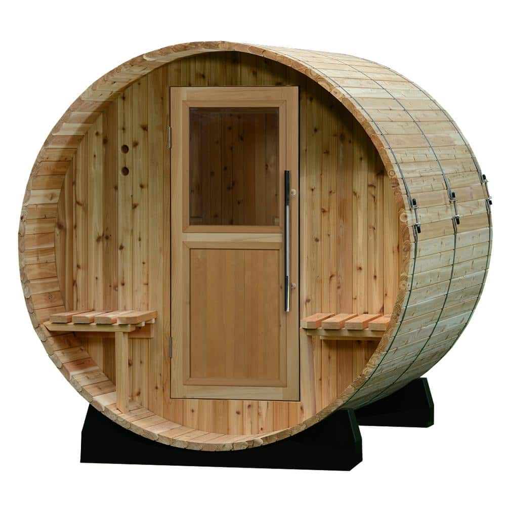 ALMOST HEAVEN SAUNAS Audra Cedar 4 Person Electric Canopy Barrel Sauna