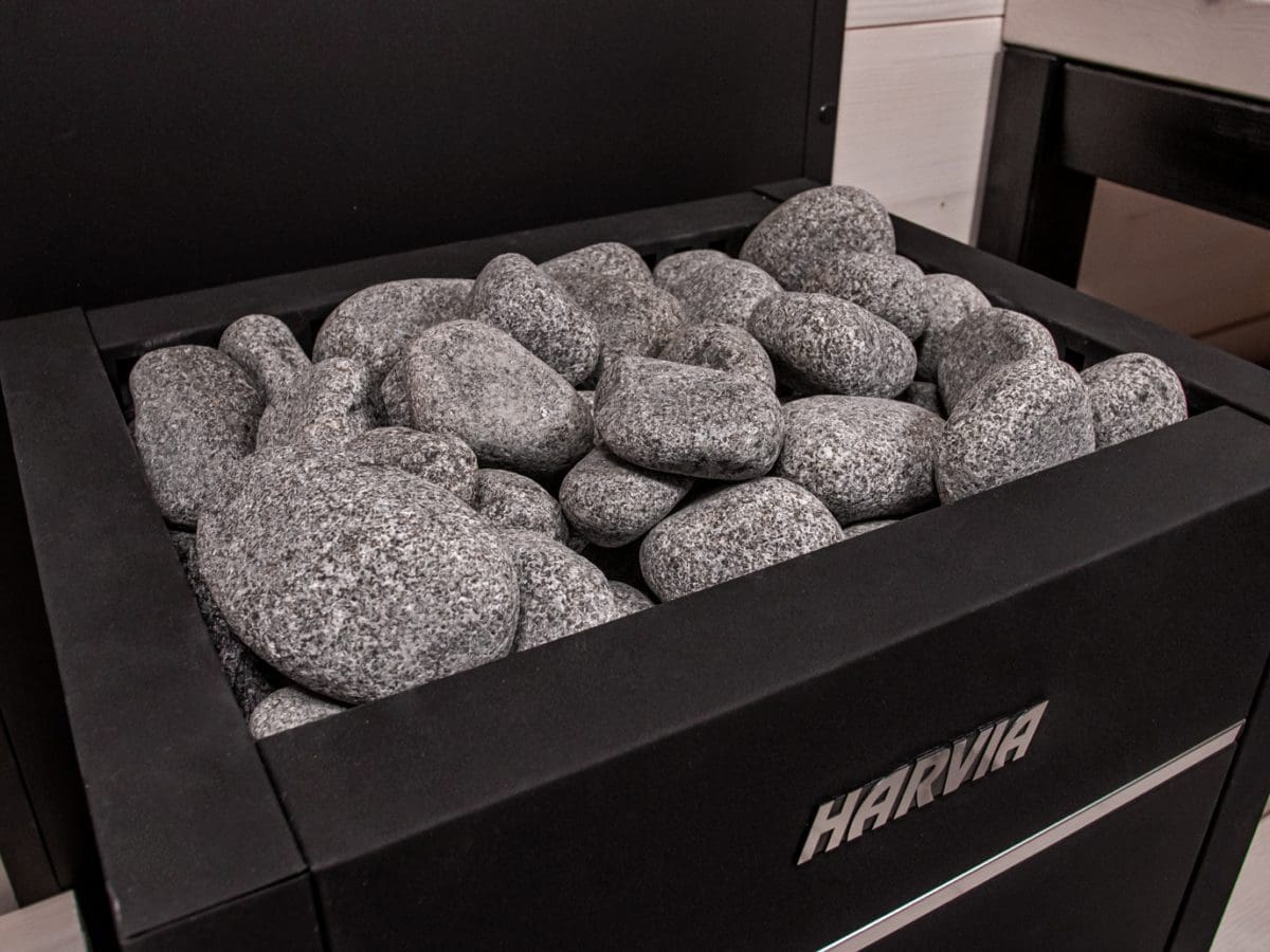 Sauna Rocks Closeup On The Harvia Virta Electric Sauna Heater