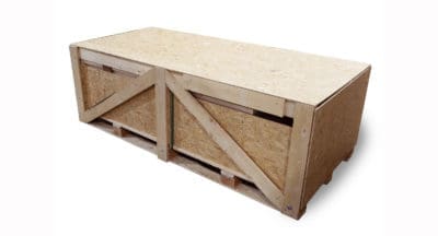 Image of SaunaLife's sturdy shipping crate used for safe and secure delivery of the Model X7 indoor sauna kit.