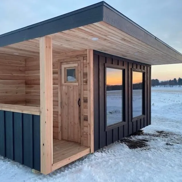 no boundaries sauna with overhang and porch