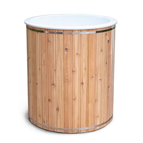 Baltic cold plunge tub from dunalk leisurecraft with step stools from canada wood photo