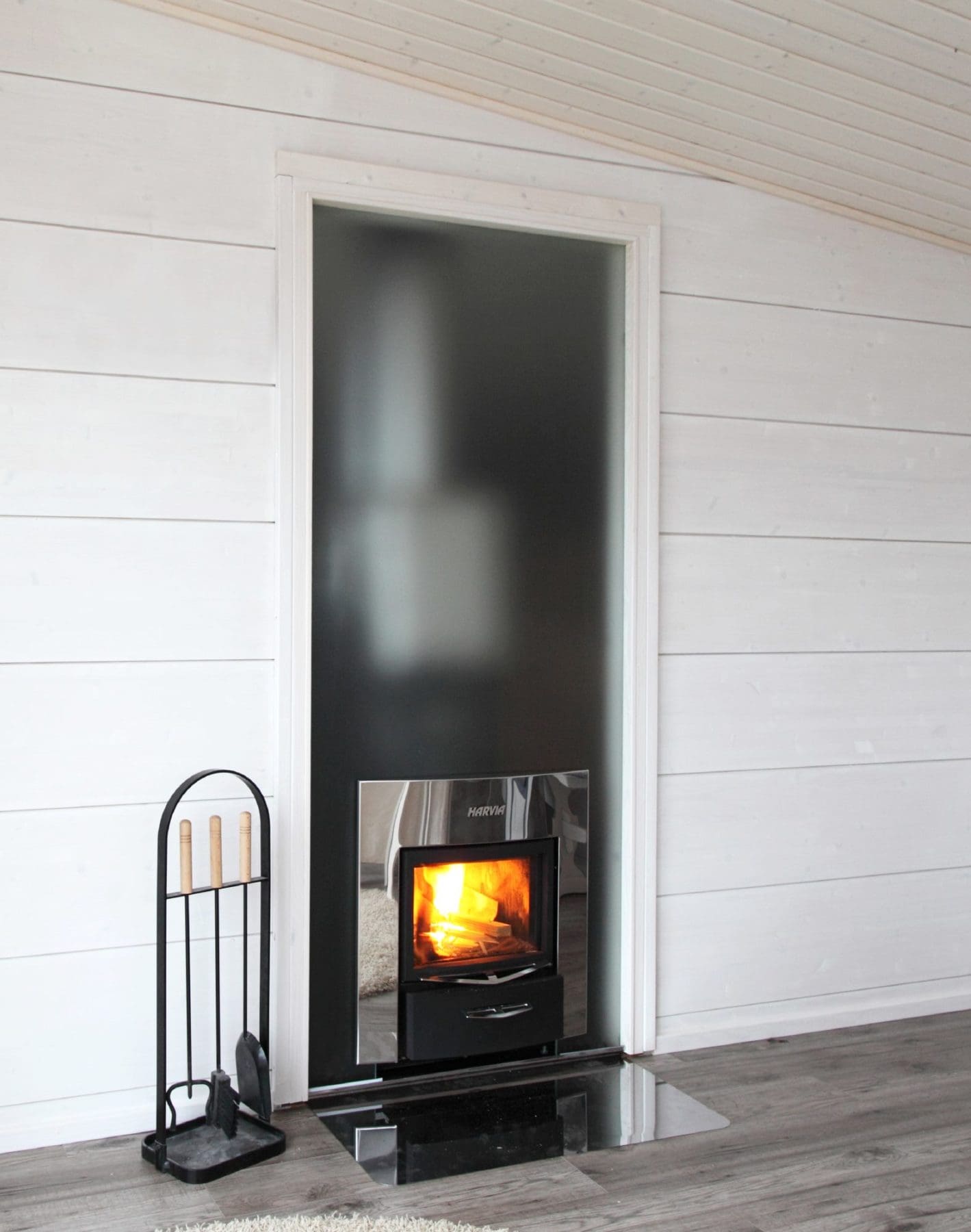 Harvia Duo through wall glass wood sauna heater