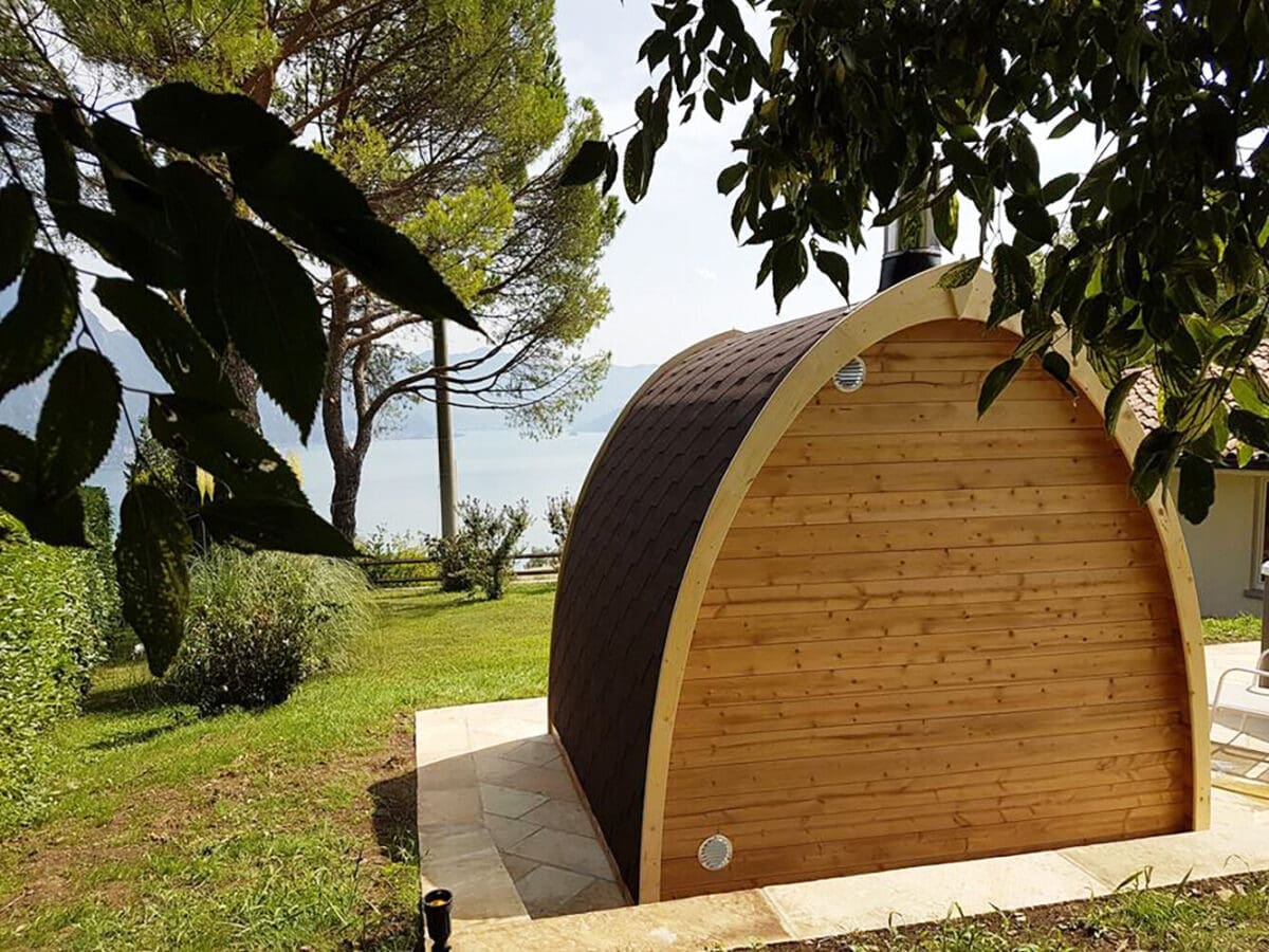 Saunalife G3 Outdoor Pod Sauna From Back In Front Of Lake