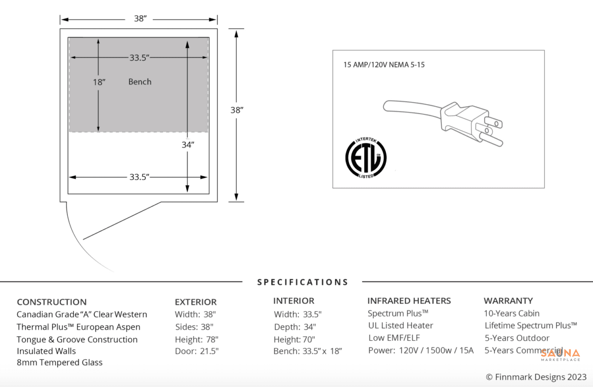 Finnmark Fd-1 Full Spectrus 1 Person Infrared Sauna Detailed Drawings And Spec Sheet