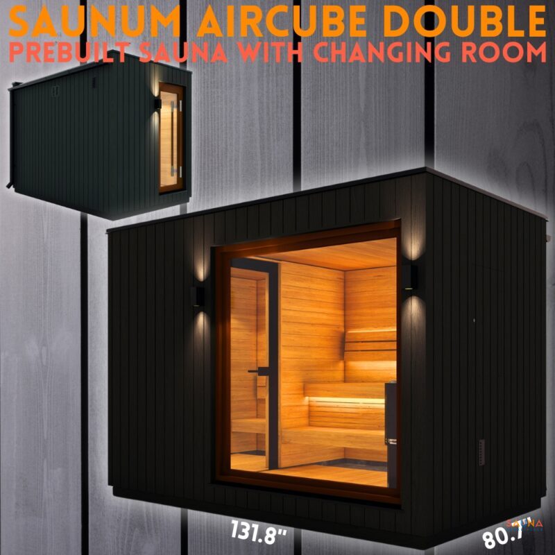 Saunum Aircube Double Prebuilt Outdoor sauna with changing room