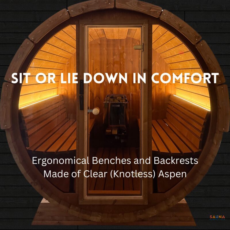 SaunaLife E7G has ergonomical benches and backrests