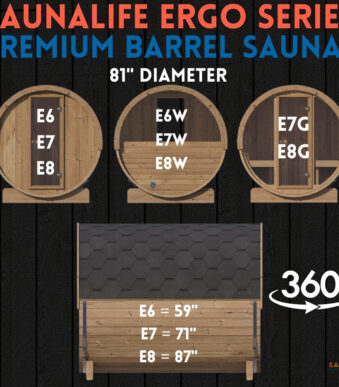 Saunalife Ergo Series Barrel Sauna E6 E6W E7 E7W E7G E8 E8G E8W