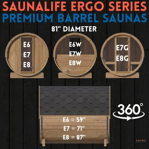 SaunaLife Ergo Series Barrel Sauna E6 E6W E7 E7W E7G E8 E8G E8W