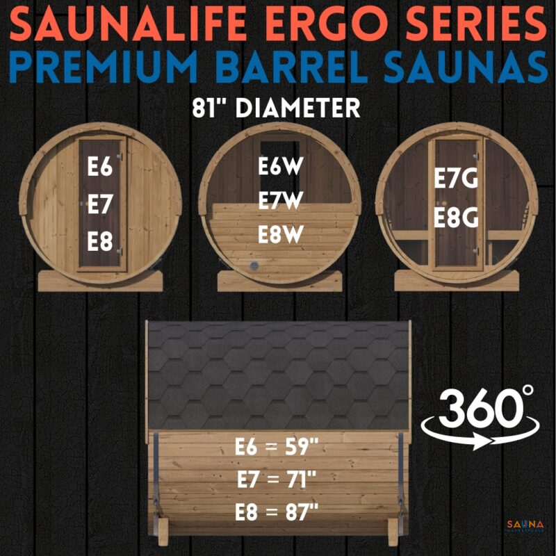 SaunaLife Ergo Series Barrel Sauna E6 E6W E7 E7W E7G E8 E8G E8W