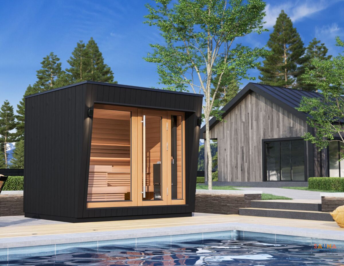 Saunum Aircube Space By Pool And Barn Prebuilt Outdoor Sauna