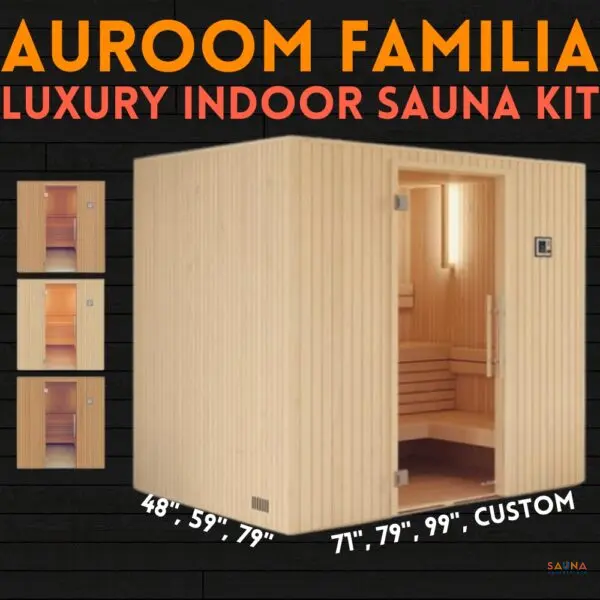 Auroom familia indoor sauna kit from europe in 5 sizes and 3 wood finishes with wood front