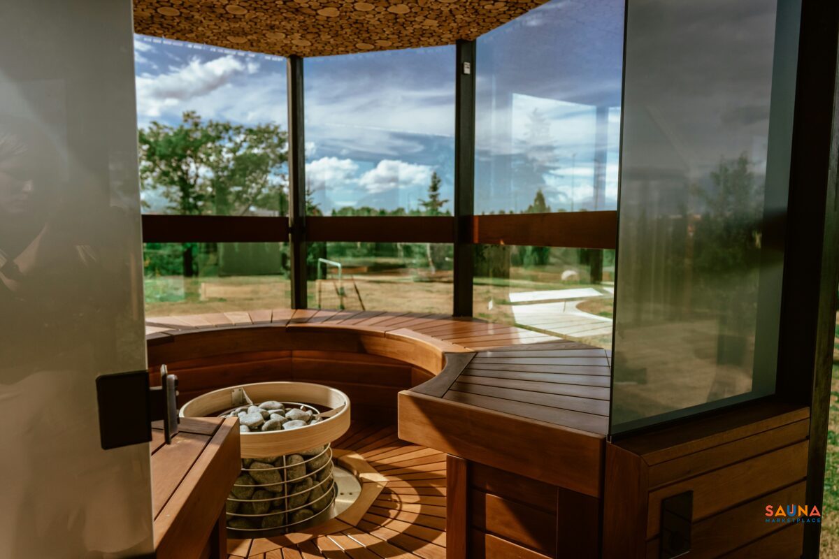 Haljas Hele Double Mirrored Glass Sauna With Huum Hive Mini
