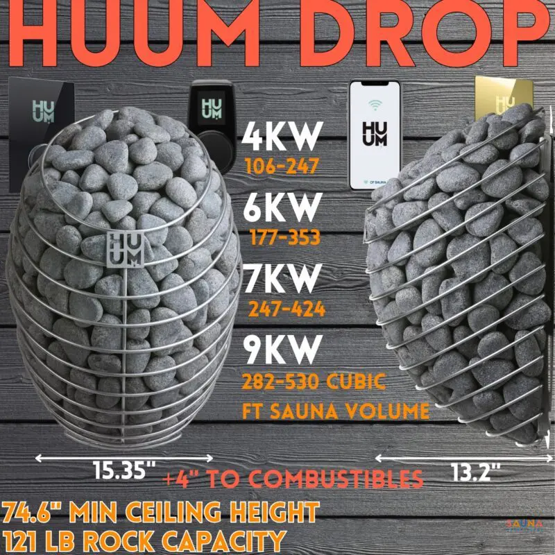 Huum Drop Electric Sauna Heater 4Kw 6Kw 7.5Kw 9Kw Electric Sauna Heater With Rocks And Wifi