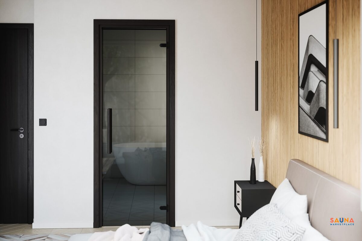 Black Thermory Sauna Door Aspen Painted