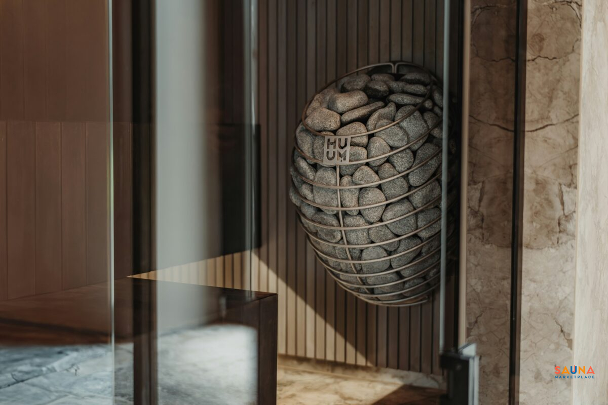 Huum Drop Electric Sauna Heater On Sauna Marketplace In Sauna With Thermory Wood