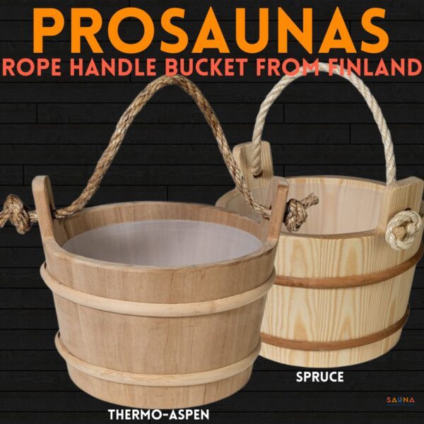 prosauna rope handle sauna bucket in thermo aspen or spruce