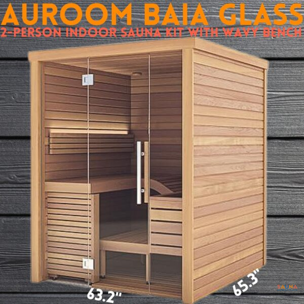Auroom Baia Glass Indoor Sauna Kit with Wavy Contoured Bench