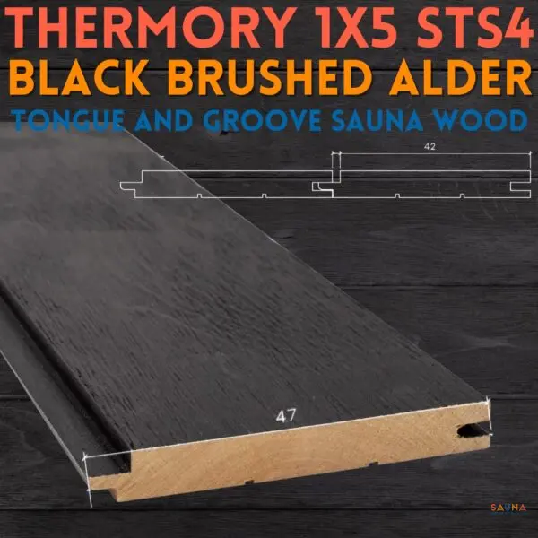 Black Brushed Alder 1x5 Thermory STS4 Sauna Wall and Ceiling Wood