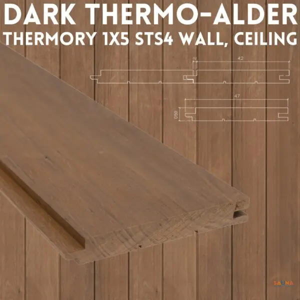 Dark Thermo-Alder Thermory 1x5 STS4 Wall and Ceiling Cladding Sauna Wood on Sauna Marketplace