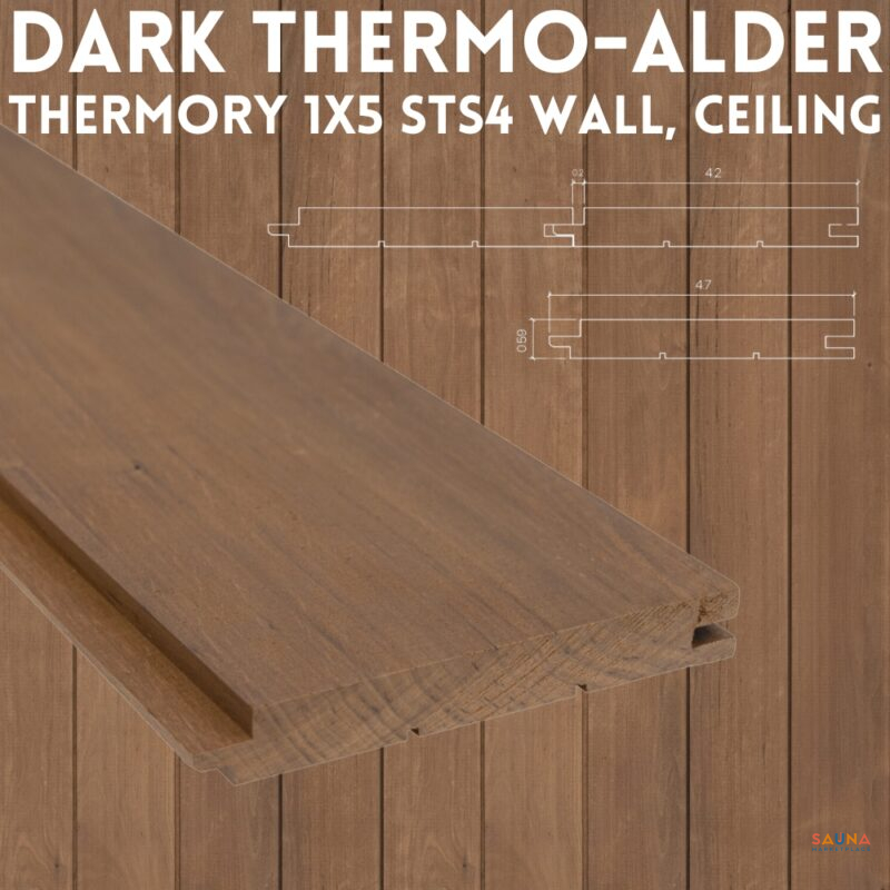 Dark Thermo-Alder Thermory 1x5 STS4 Wall and Ceiling Cladding Sauna Wood on Sauna Marketplace