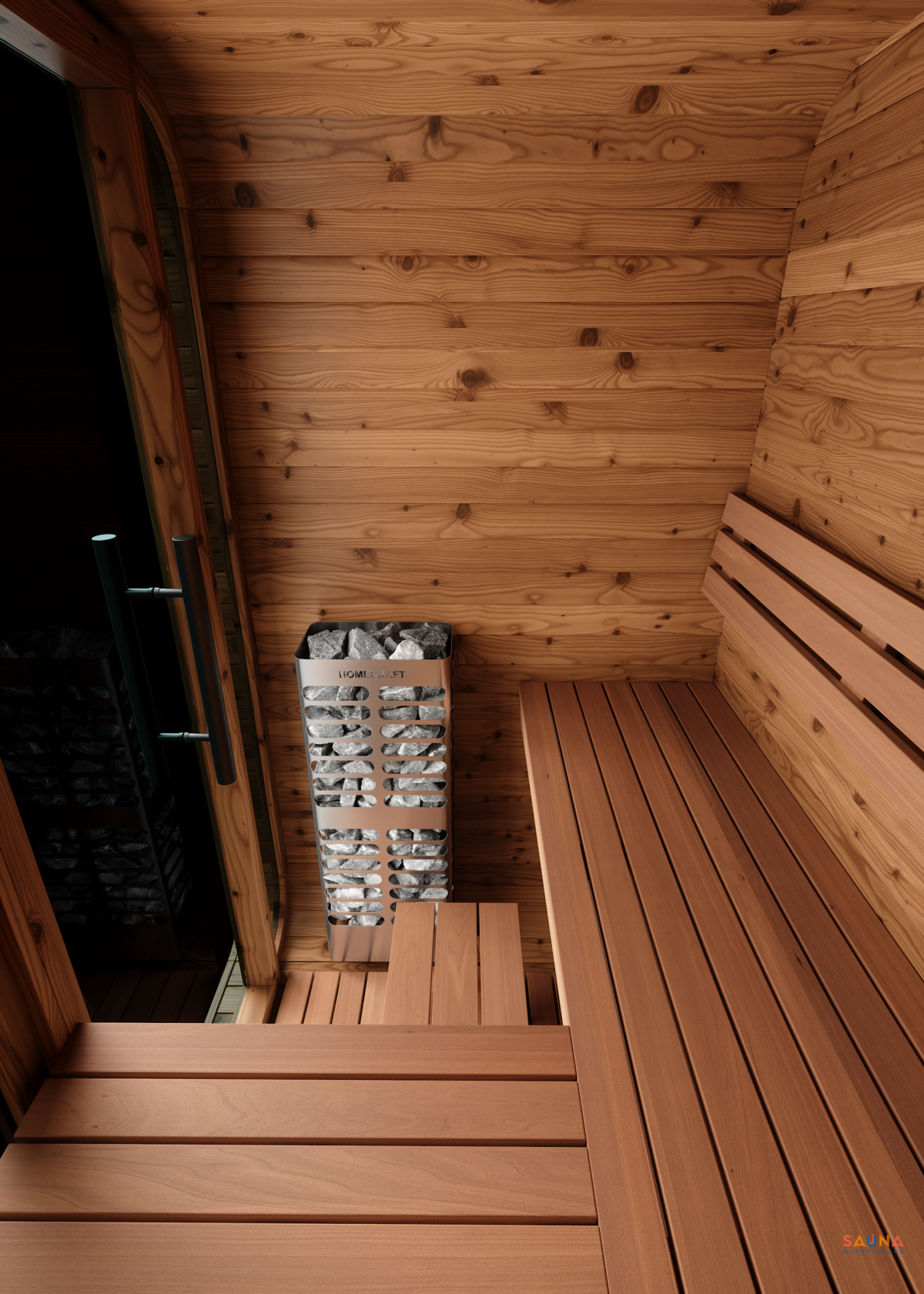 Thermory No 45 Square Mini 1 Person Outdoor Sauna Kit Inside With Homecraft Revive Slim