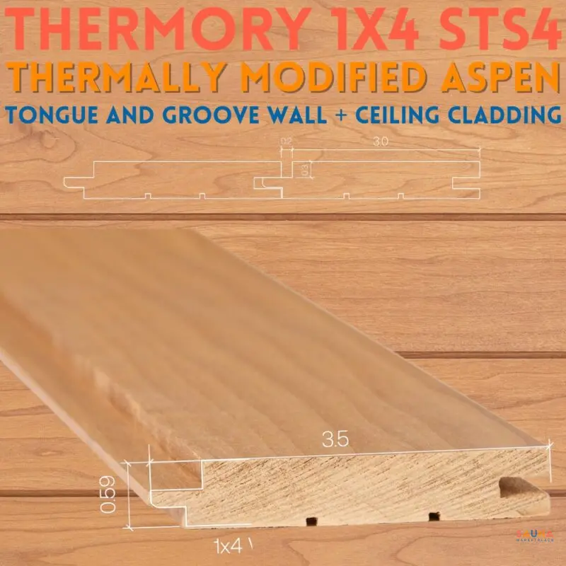 Thermory 1x4 sts4 tongue and groove wall and ceiling sauna wood cladding