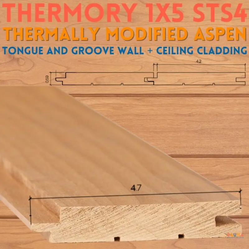 Thermory 1x5 STS4 Tongue and Groove Wall and Ceiling Cladding