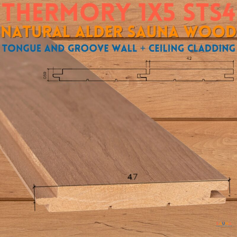 Thermory 1x5 alder sts wall and ceiling sauna wood cladding