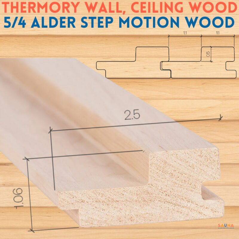 alder 5/4 x 3 step motion sauna wood