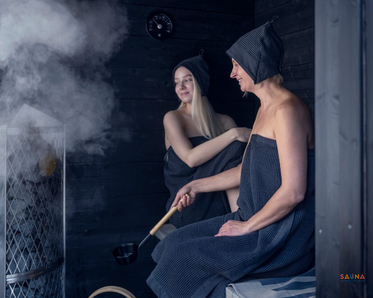 Black And Beige Rento Kenno Sauna Hat From Finland Dark Blue