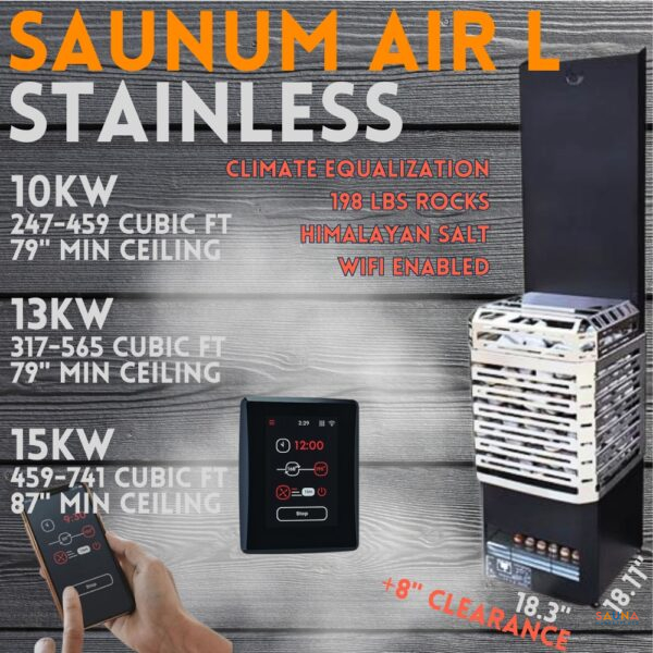 Saunum Air L Stainless w ceiling height