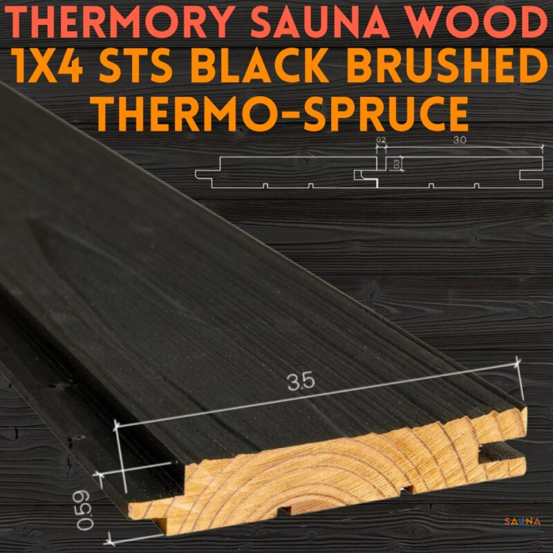 black brushed thermo-spruce sauna wood