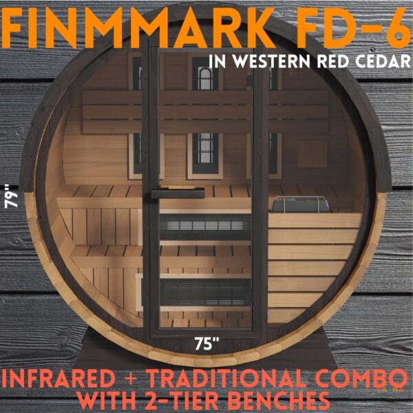 Finnmark FD-6 combo barrel sauna infrared and traditional in western red cedar