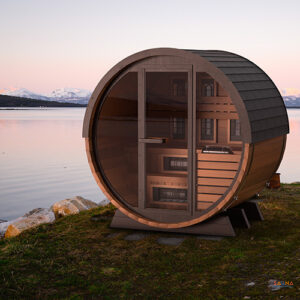 Finnmark Designs Combination Infrared Steam Barrel Sauna Outdoor Backyard Lifestyle Canadian Cedar