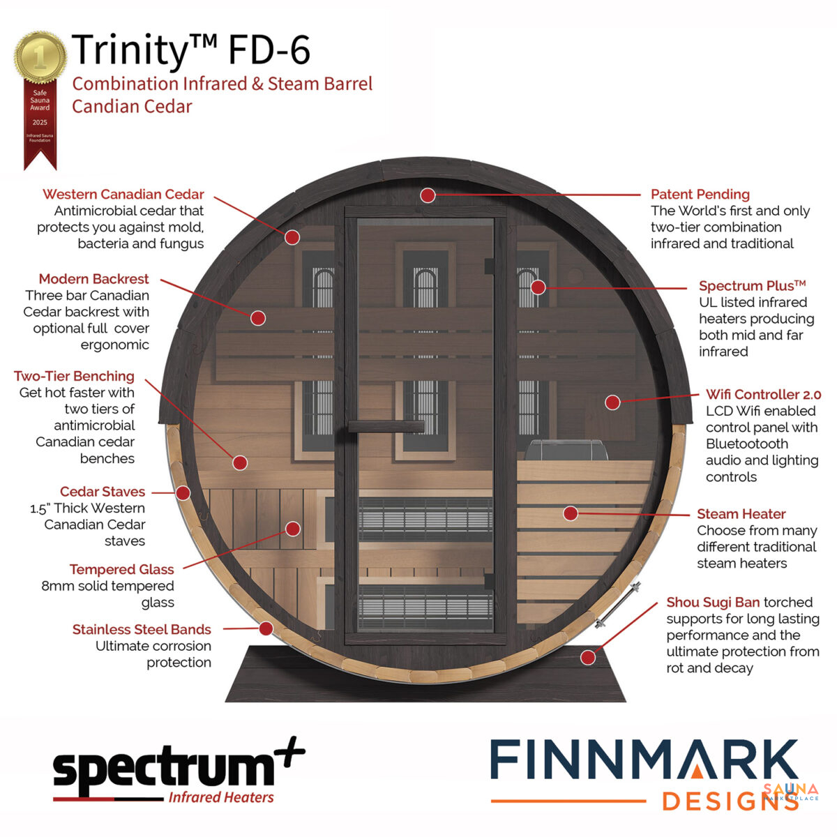 Finnmark Combination Barrel Sauna Fd-6 | Infrared And Traditional 6X6 Outdoor Barrel, Cedar - Image 26
