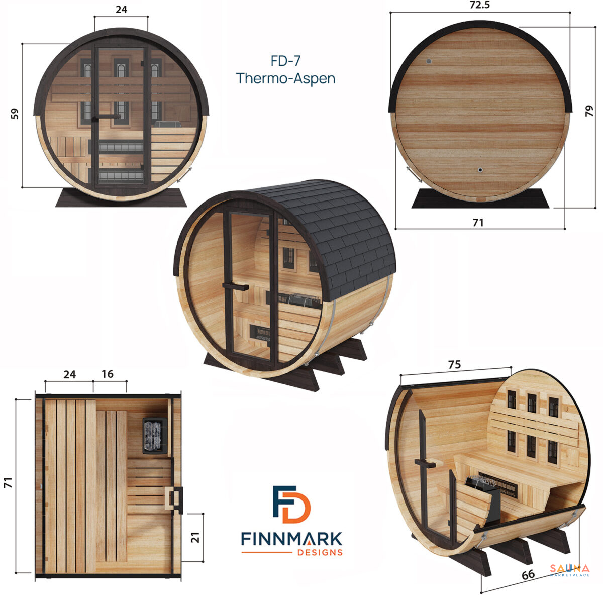 Finnmark Thermo-Aspen Combination Barrel Sauna Fd-7 | Infrared And Traditional 6X6 Outdoor Barrel Sauna, Thermo-Aspen - Image 16