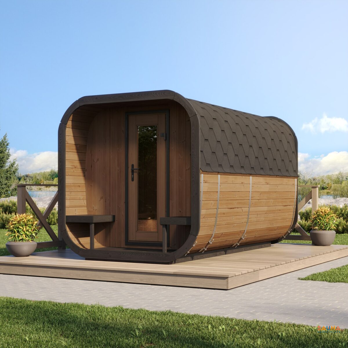 Saunalife Cl12G | 8-Persons Outdoor Sauna With Changing Room And Porch - Image 15