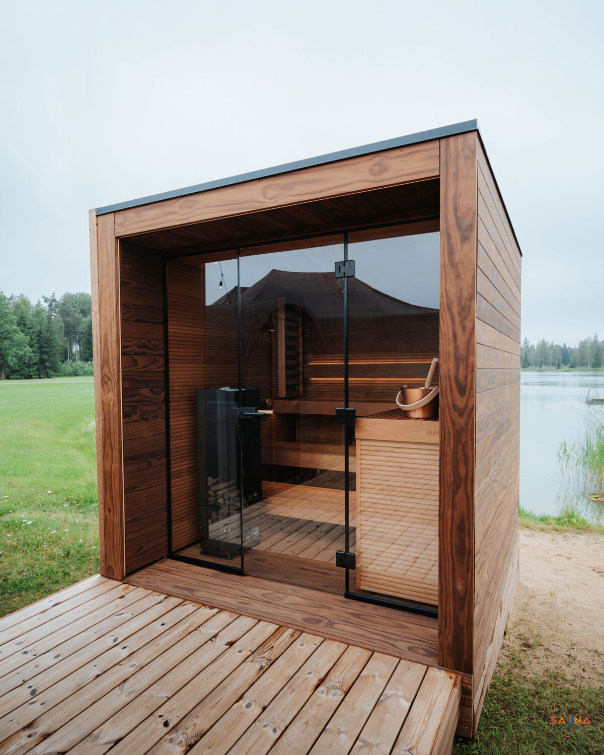 Auroom Aera Outdoor Sauna Kit With 3 Bench Levels And Overhang Product Image