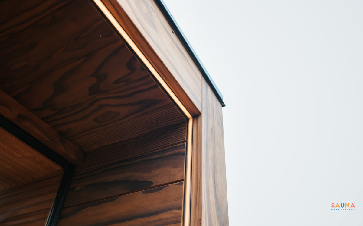 Auroom Aera Outdoor Sauna Kit With 3 Bench Levels And Overhang Corner Detail