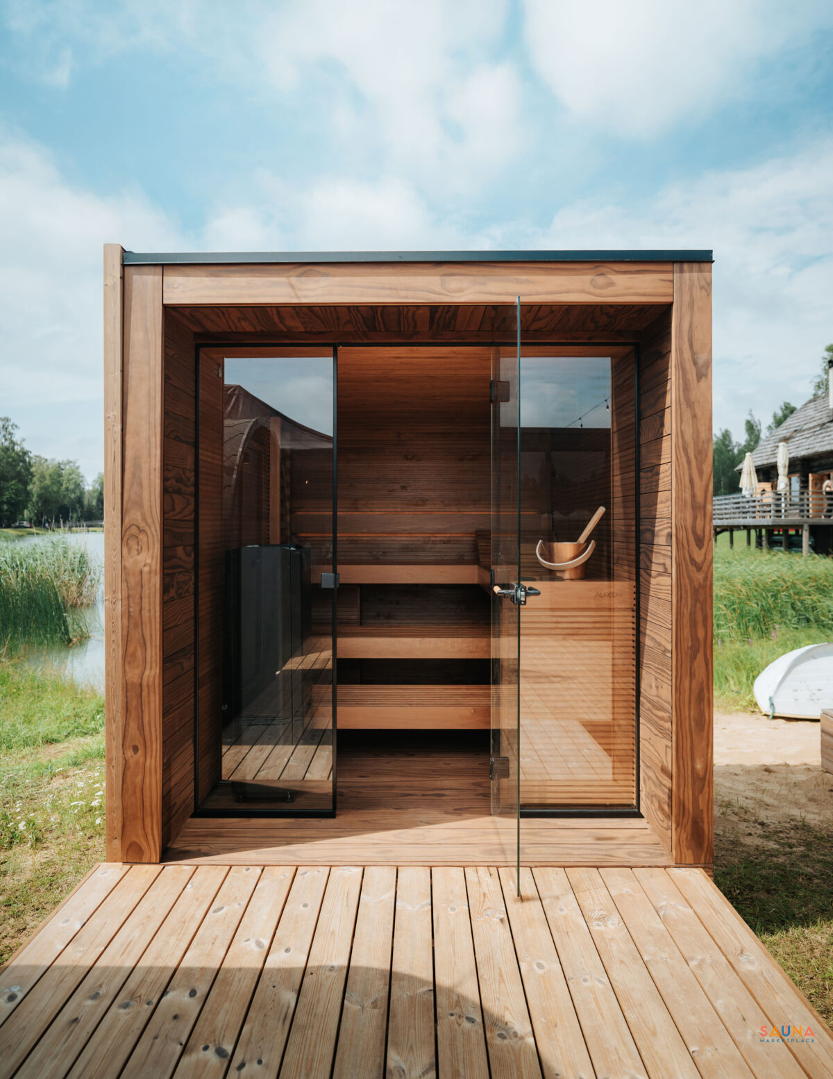 Auroom Aera Outdoor Sauna With 3-Tier L-Bench, Overhang, And Porch - Preorder Now! - Image 3