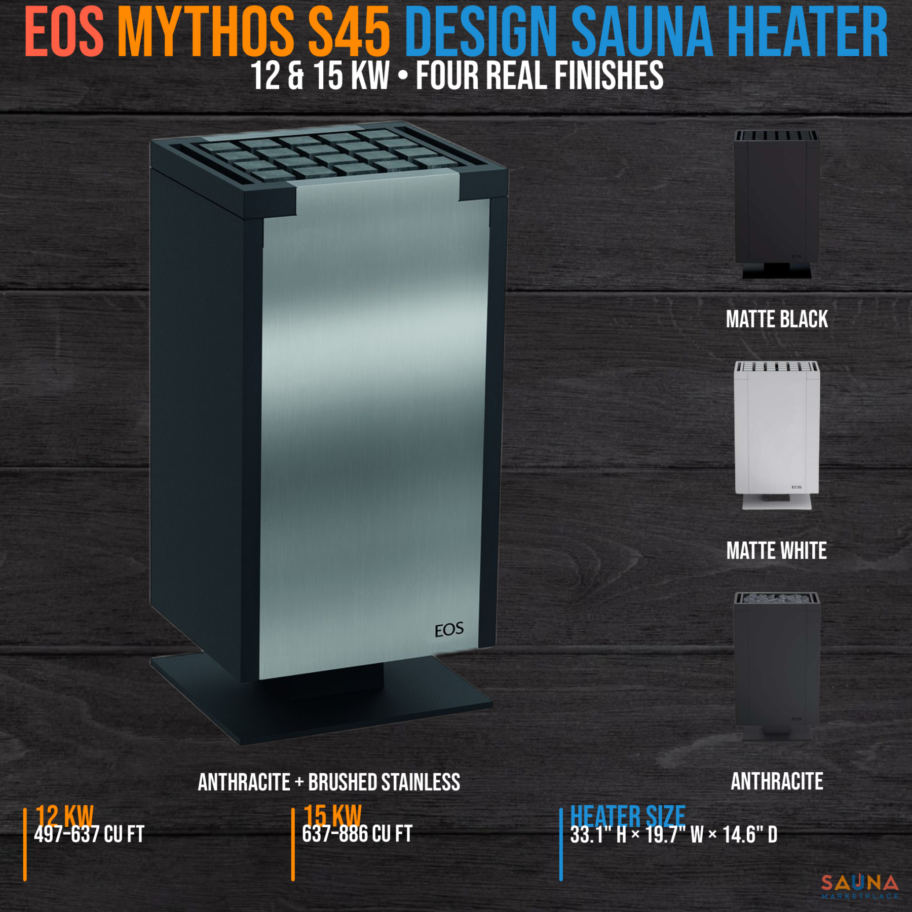 EOS Mythos S45 Design Sauna Heater | 12 / 15 kW