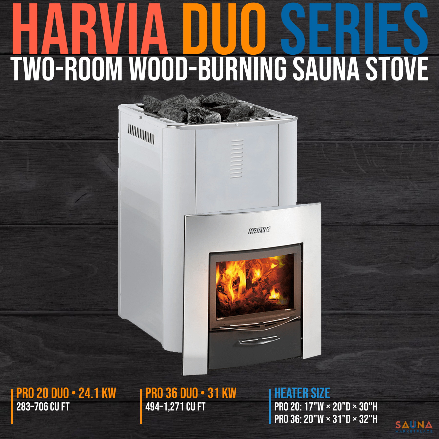 Harvia Duo Fireplace and Wood Sauna Stove Combo