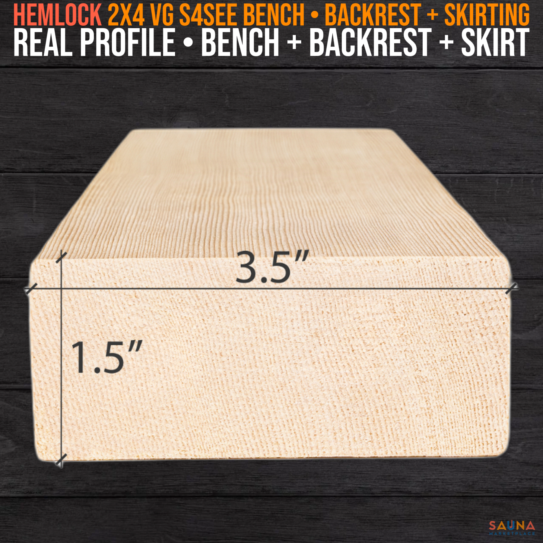 PROSAUNAS Hemlock 2X4 VG S4SEE Bench, Backrest & Skirting