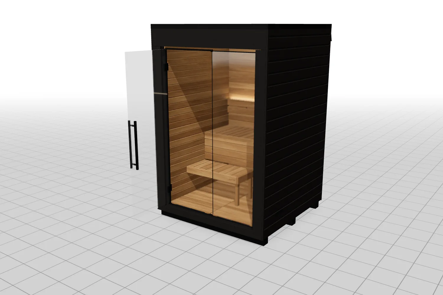 3D view of the Auroom Mira S Outdoor Sauna Kit