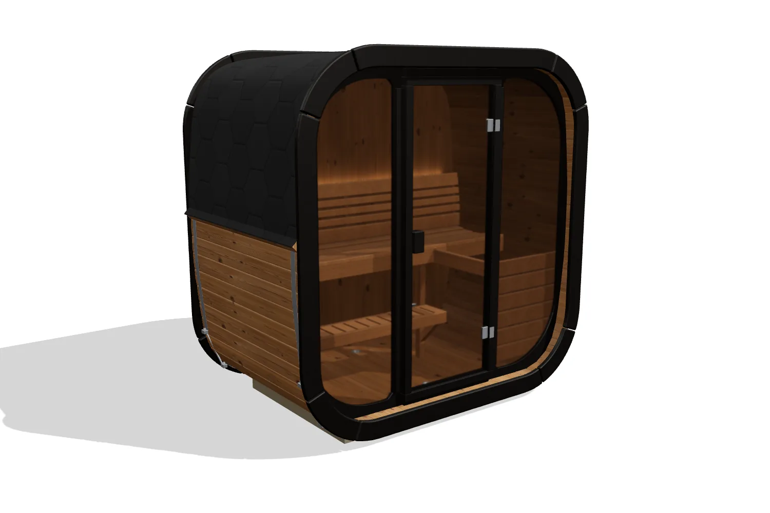 3D view of the SaunaLife CL4G | Outdoor 3-Person Cube Sauna Kit with Panoramic Window