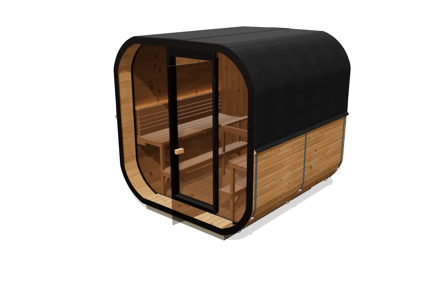3D view of the SaunaLife CL7G | 6-Person Outdoor Cube Sauna Kit with Panoramic Window