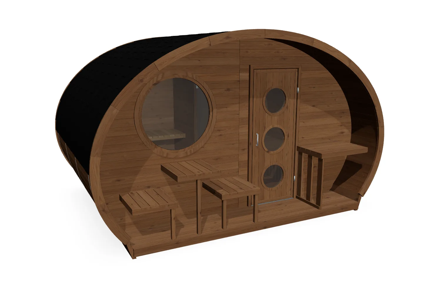 3D view of the SaunaLife Model G11 Outdoor “HOBBIT” Pod Sauna with Changing Room